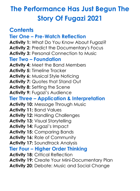 The Performance Has Just Begun The Story Of Fugazi 2021 Worksheet Activity Booklet