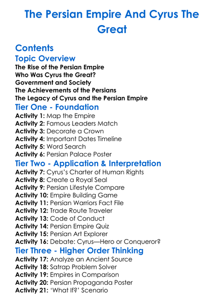 The Persian Empire And Cyrus The Great Worksheet Activity Booklet