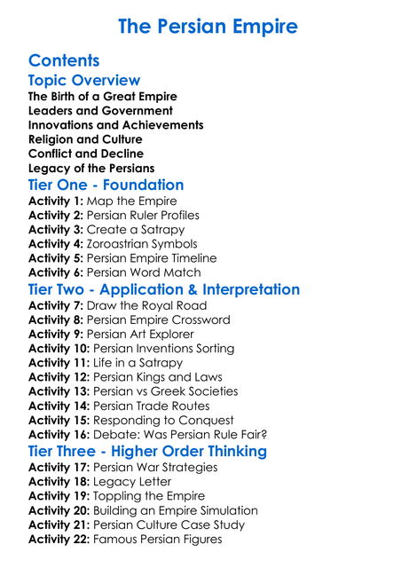 The Persian Empire Worksheet Activity Booklet