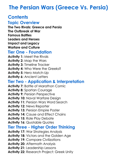 The Persian Wars Greece Vs Persia Worksheet Activity Booklet