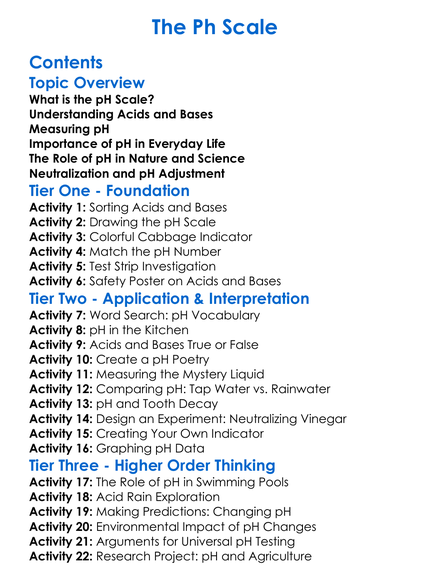 The Ph Scale Worksheet Activity Booklet