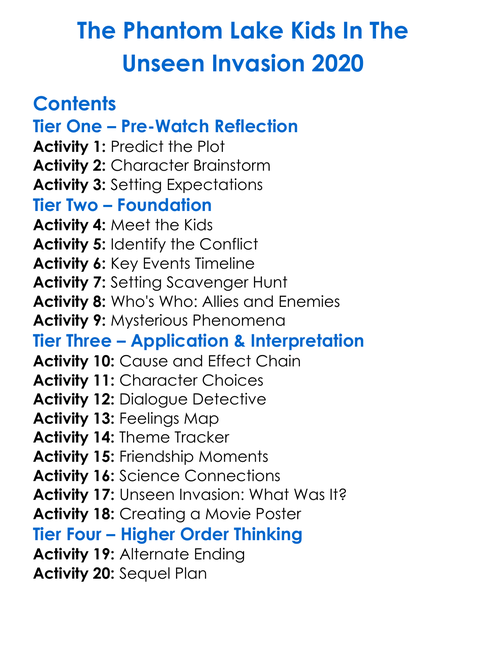 The Phantom Lake Kids In The Unseen Invasion 2020 Worksheet Activity Booklet