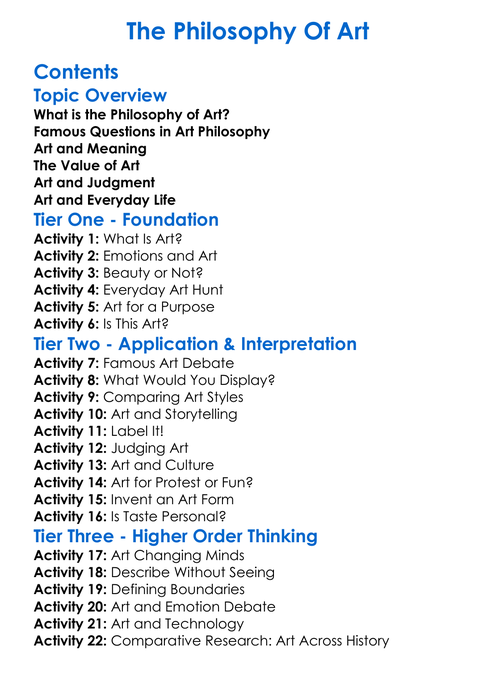 The Philosophy Of Art Worksheet Activity Booklet