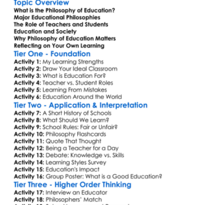 The Philosophy Of Education Worksheet Activity Booklet