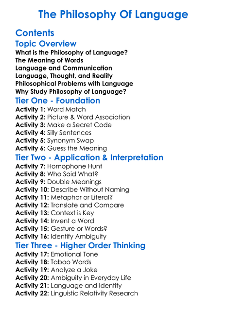 The Philosophy Of Language Worksheet Activity Booklet