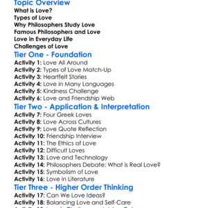 The Philosophy Of Love Worksheet Activity Booklet