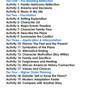 The Piano Lesson August Wilson Worksheet Activity Booklet