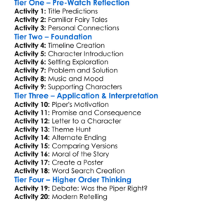 The Pied Piper Of Hamlin 1992 Worksheet Activity Booklet