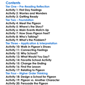 The Pigeon Has To Go To School Mo Willems Worksheet Activity Booklet