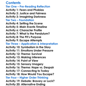 The Pit And The Pendulum Edgar Allan Poe Worksheet Activity Booklet