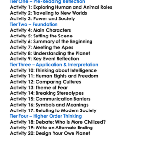 The Planet Of The Apes Pierre Boulle Worksheet Activity Booklet