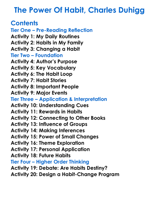 The Power Of Habit Charles Duhigg Worksheet Activity Booklet