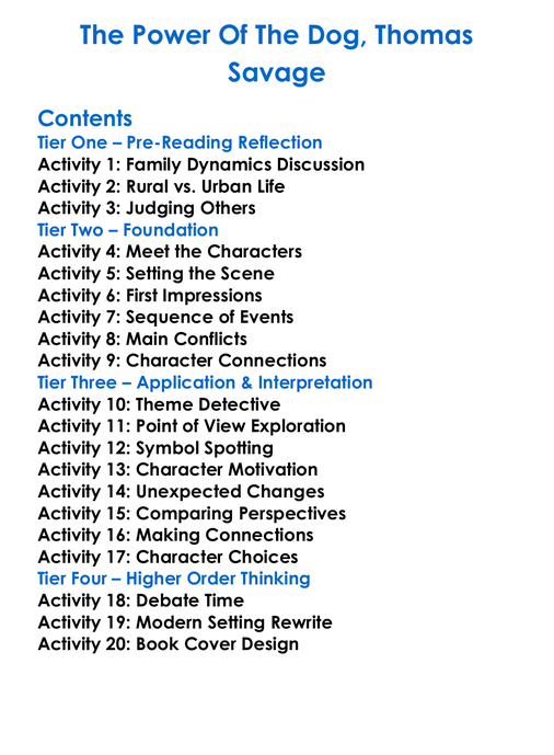 The Power Of The Dog Thomas Savage Worksheet Activity Booklet