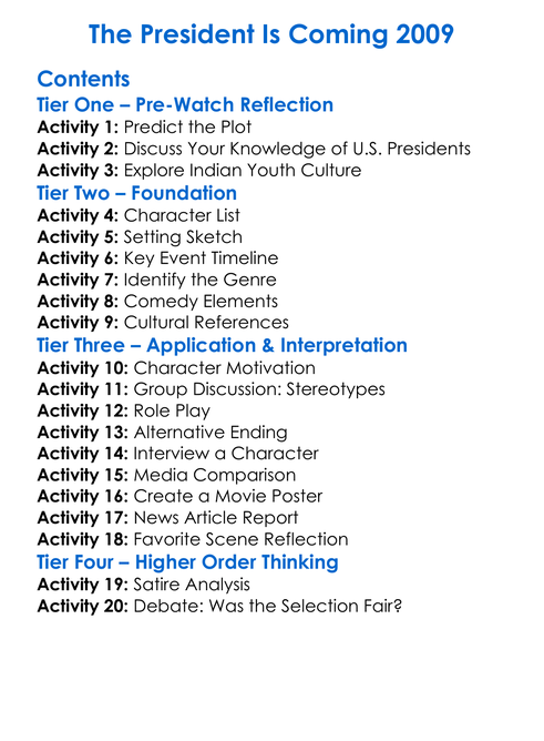 The President Is Coming 2009 Worksheet Activity Booklet