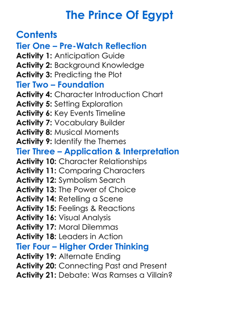 The Prince Of Egypt Worksheet Activity Booklet