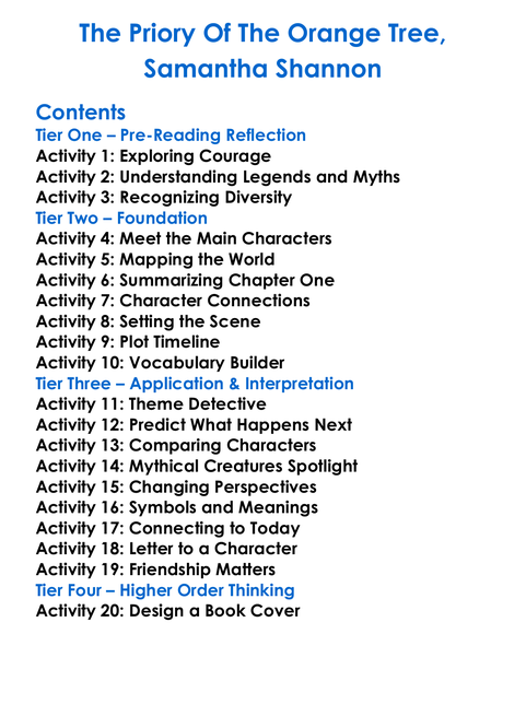 The Priory Of The Orange Tree Samantha Shannon Worksheet Activity Booklet