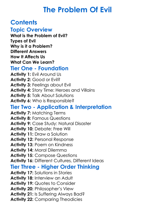 The Problem Of Evil Worksheet Activity Booklet