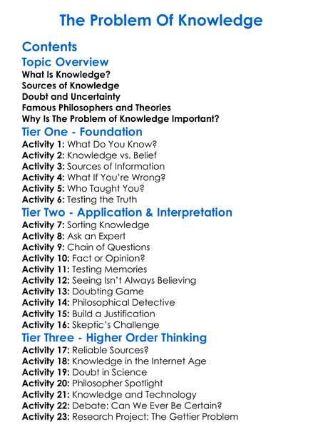 The Problem Of Knowledge Worksheet Activity Booklet
