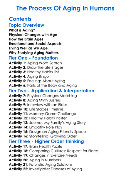 The Process Of Aging In Humans Worksheet Activity Booklet