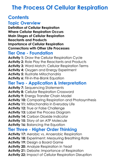 The Process Of Cellular Respiration Worksheet Activity Booklet