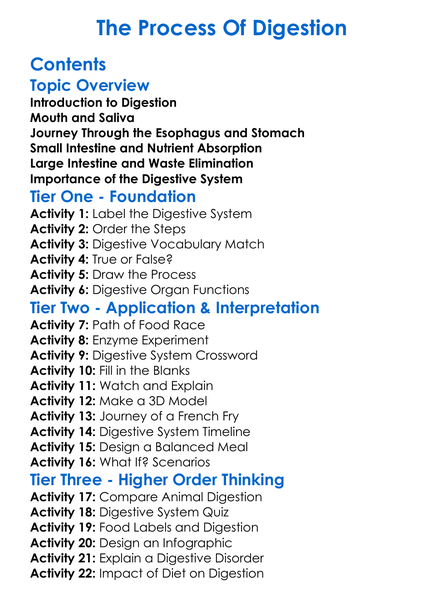 The Process Of Digestion Worksheet Activity Booklet