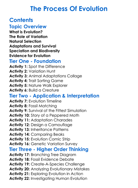 The Process Of Evolution Worksheet Activity Booklet