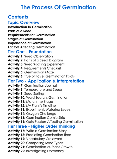 The Process Of Germination Worksheet Activity Booklet