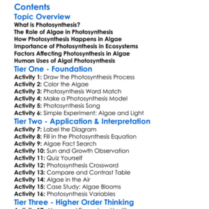 The Process Of Photosynthesis In Algae Worksheet Activity Booklet