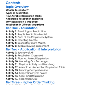 The Process Of Respiration In Living Organisms Worksheet Activity Booklet