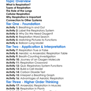 The Process Of Respiration Worksheet Activity Booklet