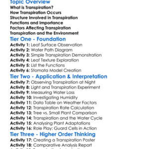The Process Of Transpiration In Plants Worksheet Activity Booklet
