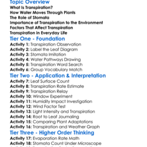 The Process Of Transpiration Worksheet Activity Booklet