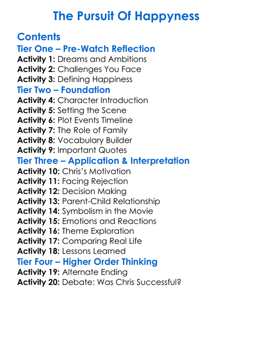 The Pursuit Of Happyness Worksheet Activity Booklet