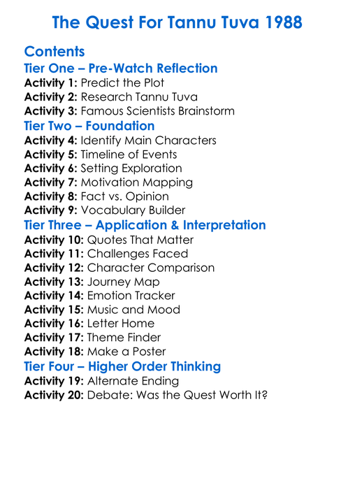 The Quest For Tannu Tuva 1988 Worksheet Activity Booklet
