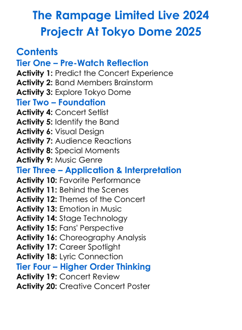 The Rampage Limited Live 2024 Projectr At Tokyo Dome 2025 Worksheet Activity Booklet