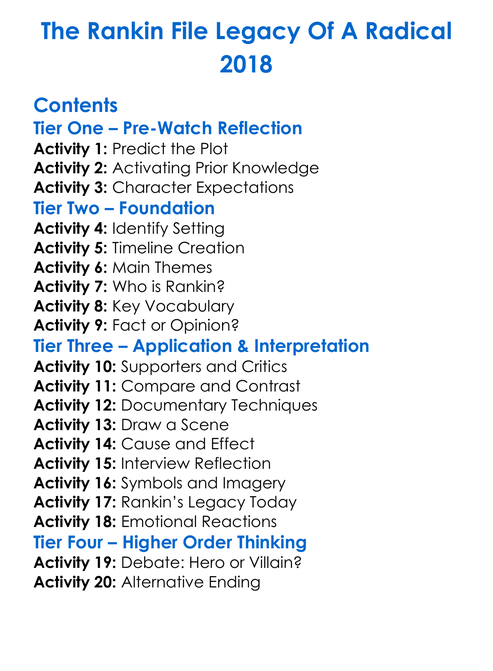 The Rankin File Legacy Of A Radical 2018 Worksheet Activity Booklet