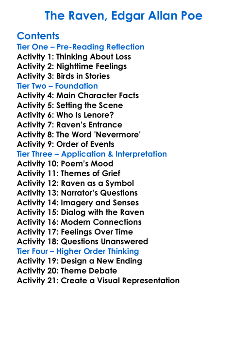 The Raven Edgar Allan Poe Worksheet Activity Booklet