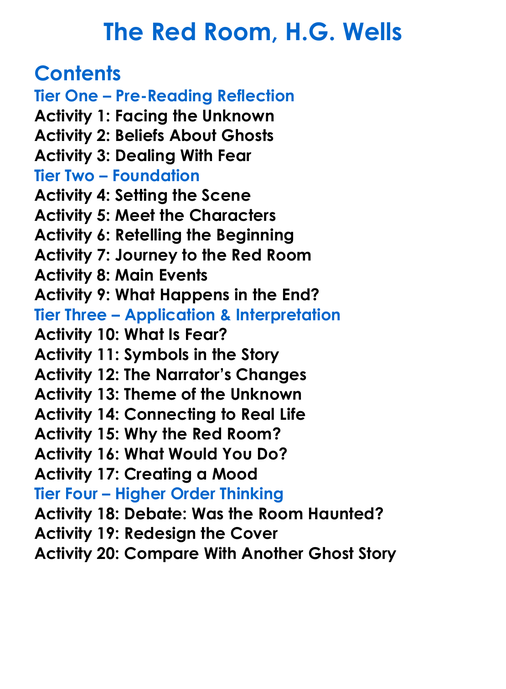 The Red Room Hg Wells Worksheet Activity Booklet