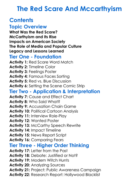 The Red Scare And Mccarthyism Worksheet Activity Booklet