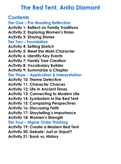 The Red Tent Anita Diamant Worksheet Activity Booklet