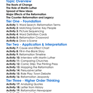 The Reformation Worksheet Activity Booklet