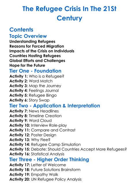 The Refugee Crisis In The 21St Century Worksheet Activity Booklet