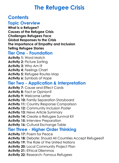 The Refugee Crisis Worksheet Activity Booklet