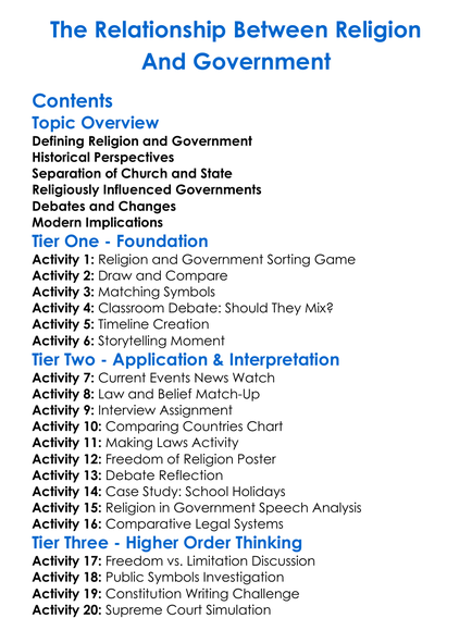 The Relationship Between Religion And Government Worksheet Activity Booklet