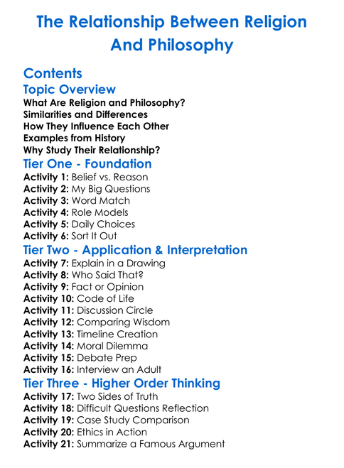 The Relationship Between Religion And Philosophy Worksheet Activity Booklet