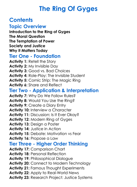 The Ring Of Gyges Worksheet Activity Booklet