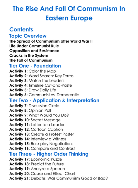 The Rise And Fall Of Communism In Eastern Europe Worksheet Activity Booklet