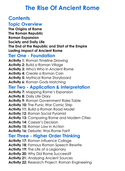 The Rise Of Ancient Rome Worksheet Activity Booklet
