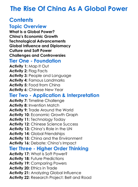 The Rise Of China As A Global Power Worksheet Activity Booklet