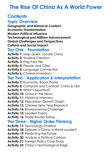 The Rise Of China As A World Power Worksheet Activity Booklet